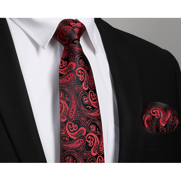 Чоловіча краватка Enlision Paisley, комплект з нагрудною хусткою та запонками, формальна, бізнес, червоно-чорна