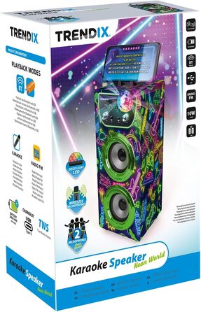 Дитячий караоке-апарат Trendix Neon World: Рожева караоке-система з 2 мікрофонами, FM-радіо, USB, Bluetooth, SD-картою. Музична скринька з мікрофоном - ідеальний подарунок!
