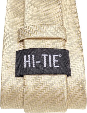 Комплект чоловічих краваток Hi-Tie Classic (4 шт.): краватка, нагрудна хустка, затискачі для запонок, зажим для краватки, шовк, однотонні та з візерунком пейслі, шампань