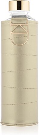 EQUA large drinking bottle with faux leather cover, 750 ml, made of borosilicate glass, BPA-free and leak-proof. (Golden)