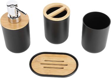 Набір аксесуарів для ванної кімнати на 4 частини (тримач для зубних щіток, мильниця, дозатор для лосьйону, стакан для ополіскувача), сучасний дизайн, чорний колір