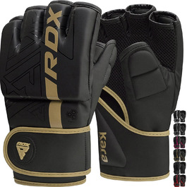 Боксерські рукавички RDX Profi MMA: шкіряні, для тренувань, спарингу, кікбоксингу, муай-тай, чорні (Золотий, S)