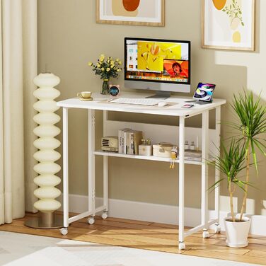 Стіл для ноутбука в ліжко Lapdesk, складний Betttisch, регульований кут 360°, портативний, для читання книг (80 x 58 x 75 см, білий)