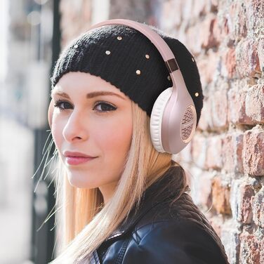 Навушники PowerLocus Bluetooth Over-Ear, бездротові, складні, з мікрофоном, Hi-Fi, глибокий бас, для телефону, планшета, ПК (Rose Gold Deep)