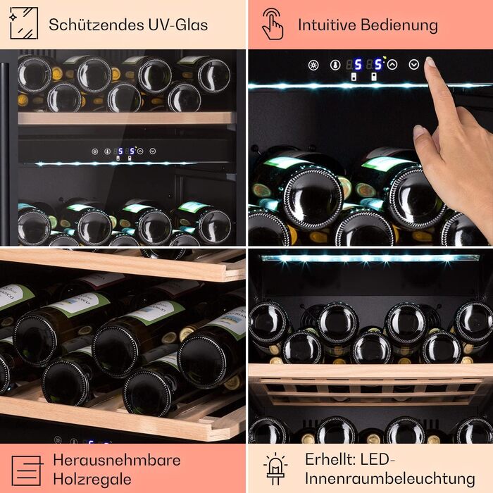 Klarstein Wine Refrigerator - Freestanding 33 Bottle Wine Cooler with Dual Zone & Glass Door - Indoor/Outdoor Beersafe with LED Lighting - 5-18°C