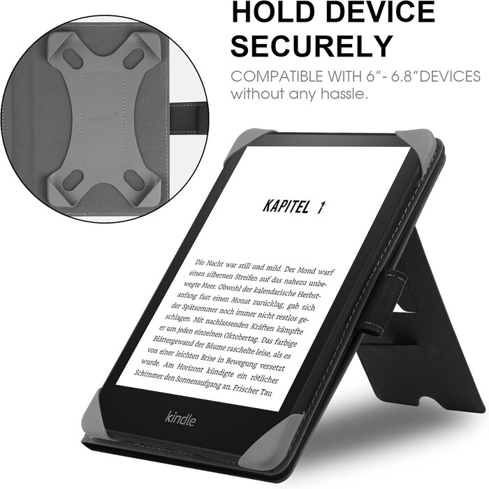 Чохол для eReader: Kobo, Pocketbook, Kindle, Tolino, Sony. Шкіряний, з підставкою, чорний