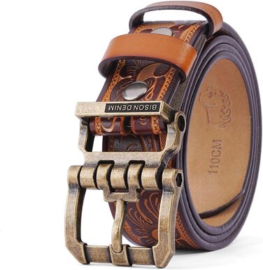 Чоловічий шкіряний ремінь BISON DENIM з класичною пряжкою, міцний, для джинсів, довжина 115 см, підходить для талії 36'-39'