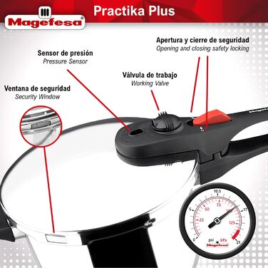 Скороварка Magefesa Practika Plus 7.5 л з кошиком і скляною кришкою, нержавіюча сталь 18/10, для індукції, з датчиком тиску