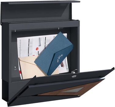 Поштова скринька настінна SCHARTEC SPB-8 антрацит з дерев'яним декором та відділенням для газет, велика, сучасний дизайн