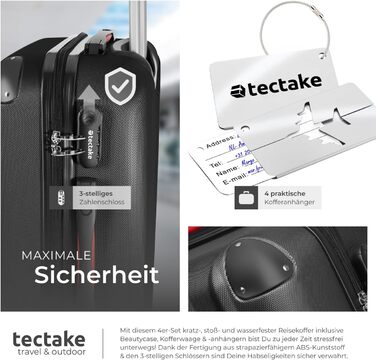 Набір валіз Tectake® 4 шт. з ваговою та ідентифікатором, 360° колеса, жорсткий корпус з кодовим замком, велика валіза, вкладна, ручний багаж (Чорний)