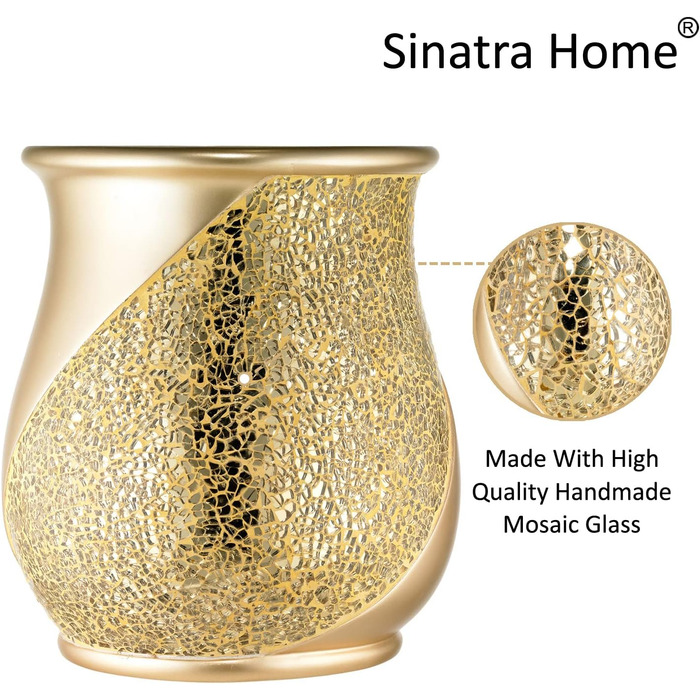 Набір аксесуарів для ванної кімнати Zahari Home Sinatra: мильниця, дозатор мила, тримач для зубних щіток, стаканчик, сміттєве відро та органайзер для серветок. Сучасний дизайн, блискуче мозаїчне скло, чорний колір.