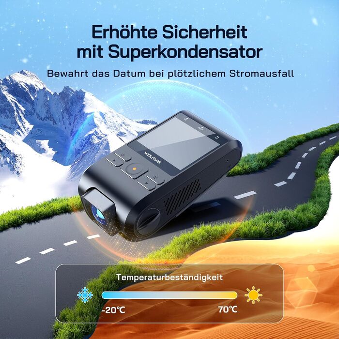 Dashcam WOLFANG Mini 2.5K 1440P WiFi з SD 32GB: Нічне Бачення, Широкий Кут 170°, WDR, Паркувальний Режим, G-Sensor, Циклічна Запис