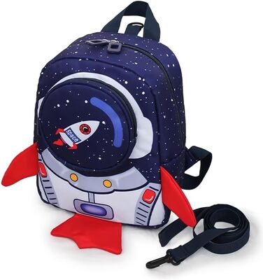 Дитячий рюкзак для садка та школи Kinderrucksack, темно-синій, з поворотком, для дітей 1-3 років, форма ракети