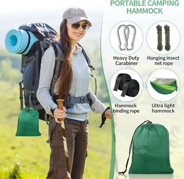 Гамак CIRULLI з москітною сіткою 260x140 см, вантажопідйомність 300 кг, парашутний нейлон, для кемпінгу, саду