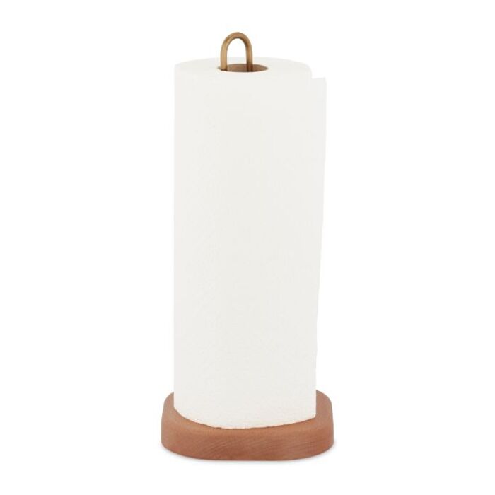 Relaxdays Wooden & Brass Kitchen Roll Holder