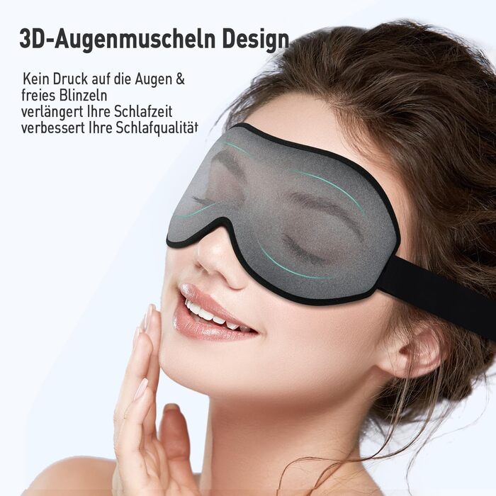 Маска для сну Umisleep для тих, хто спить на боці, 3D-орбіти, регульований ремінець, блокує світло, дихаюча, для чоловіків та жінок, для подорожей та йоги (сіра)