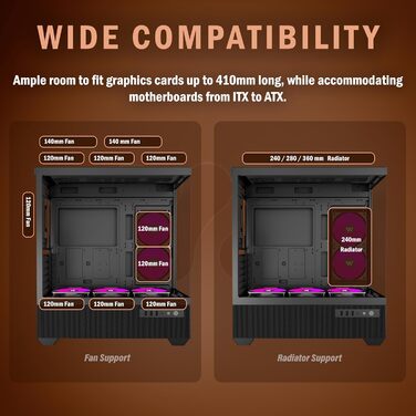 Корпус ПК KEDIERS G800-B50F з 5 вентиляторами PWM ARGB, Mid-Tower, чорний, з панеллю з загартованого скла
