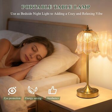 Ретро настільна лампа бездротова Rose з акумулятором 6000mAh, регульована яскравість, 3 режими освітлення, портативна LED лампа для спальні, вітальні, кухні (бурштиновий)