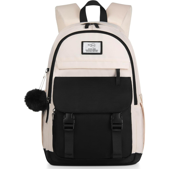 Жіночий рюкзак MOMUVO для підлітків та жінок, для ноутбука 15.6' | Коледжний рюкзак для школярок та студенток (Чорний, Бежевий)