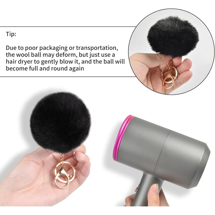 Сумка жіноча URAQT чорна шкіряна, шопер для офісу, школи, покупок з помпоном з хутра кролика та брелоком (аксесуари для сумок)