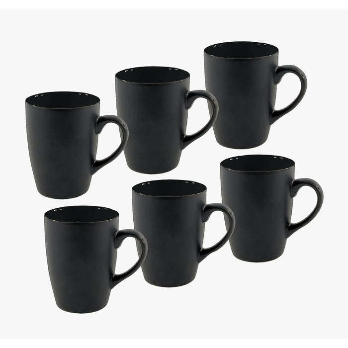 Набір чашок для кави та чаю 6 шт. 340 мл, чорний матовий/всередині кольоровий, з ручкою, порцеляна