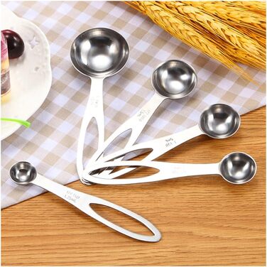 FBHappiness 5-Piece Stainless Steel Measuring Spoon Set, Teaspoon, Coffee, Sugar, Measuring Cup for Powder and Spices, Kitchen Utensils for Cooking and Baking (Color: 5 Pieces) (5 Pieces)
