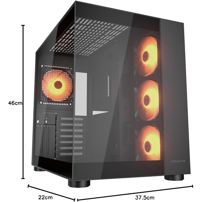 Корпус для ПК Cougar Cube Midi-Tower, загартоване скло, 3 вентилятори FV150 ARGB, чорний