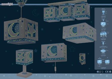 Lamp for children's room, children's lamp pendant light, ceiling light for children, ceiling lamp for children's room, Moon and Stars Blue MoonLight, 63232T, E27