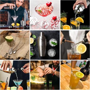 Набір для коктейлів Sosayet, 10 предметів, з нержавіючої сталі, аксесуари та рецепти, 750 мл, для барменів-початківців та професіоналів - подарунок для чоловіків