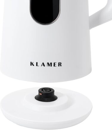 Електричний чайник KLAMER 1,5 л 1800 Вт, нержавіюча сталь, білий, регулювання температури 40-100°C, BPA-free