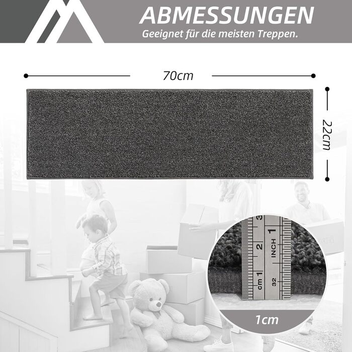 Ковзаючі сходи COSY HOMEER, 15 шт., 70x22 см, самоклеючі, машинне прання, 100% поліестер, TPE-підкладка, для дітей, літніх людей та домашніх тварин, темно-сірий