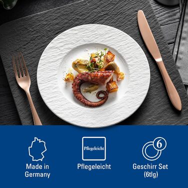 Набір посуду Villeroy & Boch Manufacture Rock Blanc (6 предметів) для 2 осіб, білий. Преміум фарфор, безпечний у мийці та мікрохвильовій печі. Тарілки, сервіз, сучасний дизайн.