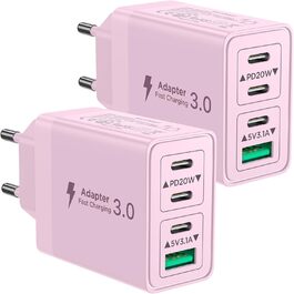 Двопакет USB-C зарядний пристрій Aioneus 4 порти, 40W, PD 3.0, для iPhone, Samsung та інших телефонів (рожевий)