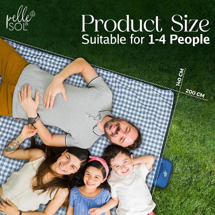 Пікнік-дека Pelle & Sol, водонепроникна, 200 x 140 см, складана, для відпочинку на природі, пляжна, з антиковзаючим покриттям, з ручкою, пісоко-стійка, придатна для прання, для саду, піших прогулянок, кемпінгу, блакитна