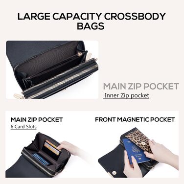 Сумка Roulens Klein через плече для жінок, екошкіра, чорно-леопардовий принт. Невелика крос-боді сумка для телефону, документів та карт. Регульований ремінець.