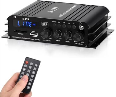 4.1-канальний підсилювач 1600W, Bluetooth 5.0, HiFi міні підсилювач для домашніх колонок 40Вт x4 + активний сабвуфер, USB/TF, MP3, пульт, 110-240V/12V, S299