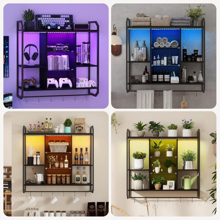 Стильне металеве вітрина для вина з LED-підсвічуванням на стіну, 3 яруси, чорний колір, для бару, кухні, вітальні, ресторану, 20x80 см