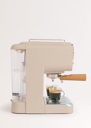 CREATE / THERA MATT RETRO/Espressomaschine Cremeweiß Matt und Holz/Semi-automatic, with a 15 bar pressure pump and 1100W, 1.25L water tank, for ground coffee, 55 mm. ESE- Pads (Sand Matt - Wood)