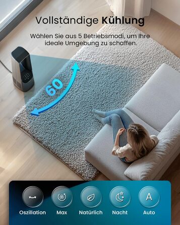 Вентилятор Pro Breeze 101см з ротором, Smart Home, Wi-Fi, LED дисплей, 6 швидкостей, тихий, 5 режимів, осциляція 60°, таймер 7год, чорний