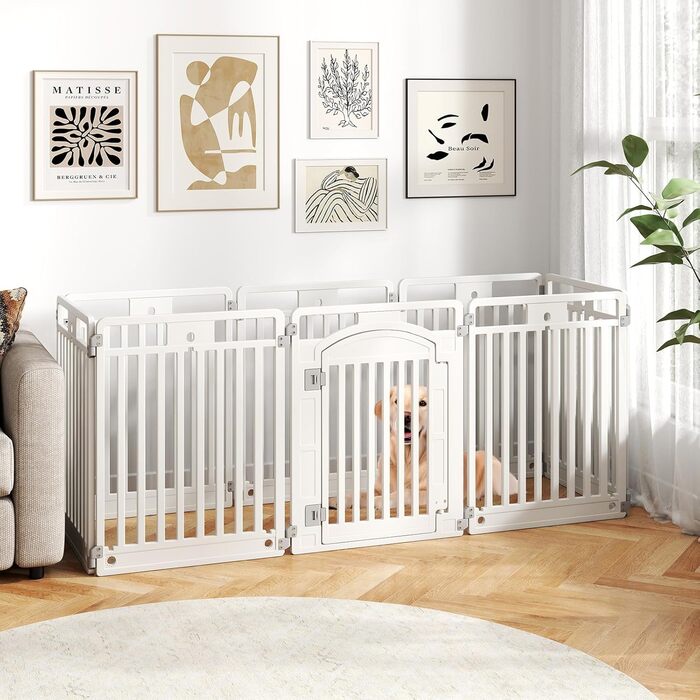 Летіж для цуценят COSTWAY з 6 панелей, 80 см, білий. Летіж для собак Outdoor/Indoor, з замком та фіксаторами