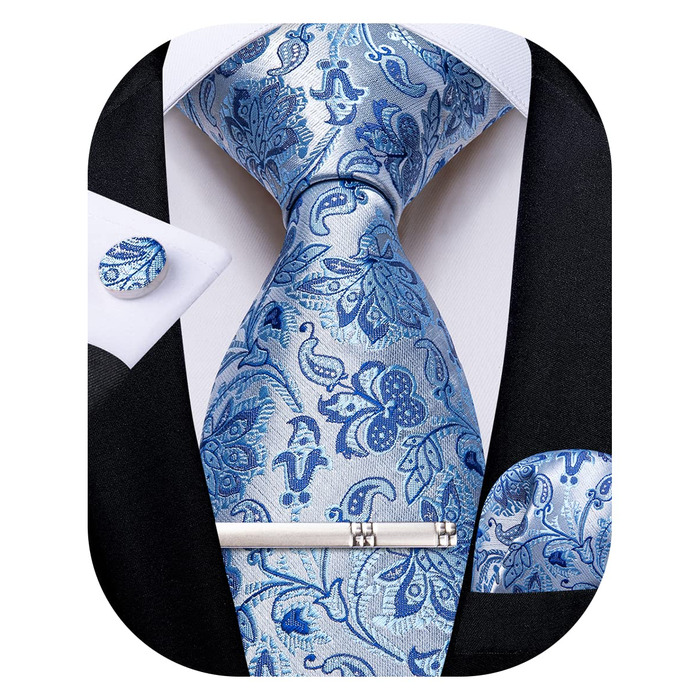 Дибанггу Шовкова краватка з візерунком пейслі та набір аксесуарів для краваток (світло-блакитна)