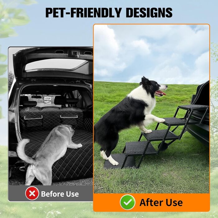 Сходинки для собак на 5 сходинок, розкладні – пандус для собак, витримує до 100 кг, регульована висота 44-72 см, щадна для суглобів, антиковзка, для маленьких, середніх та великих собак