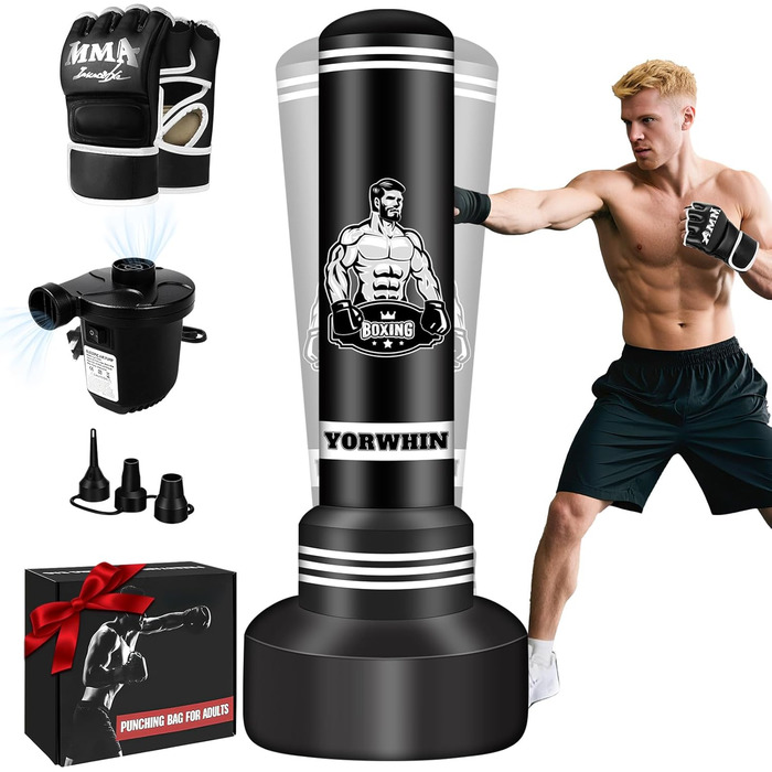 Стендова боксерська груша для дорослих та підлітків, 175 см, міцна боксерська груша для ударів, комплект з боксерськими рукавичками та електричним насосом, боксерська груша для чоловіків, ідеальна для тренувань MMA та кікбоксингу