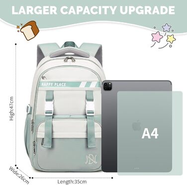 Шкільний рюкзак IvyH для дівчаток, водонепроникний, для 5-9 класів, з великою місткістю, зелений