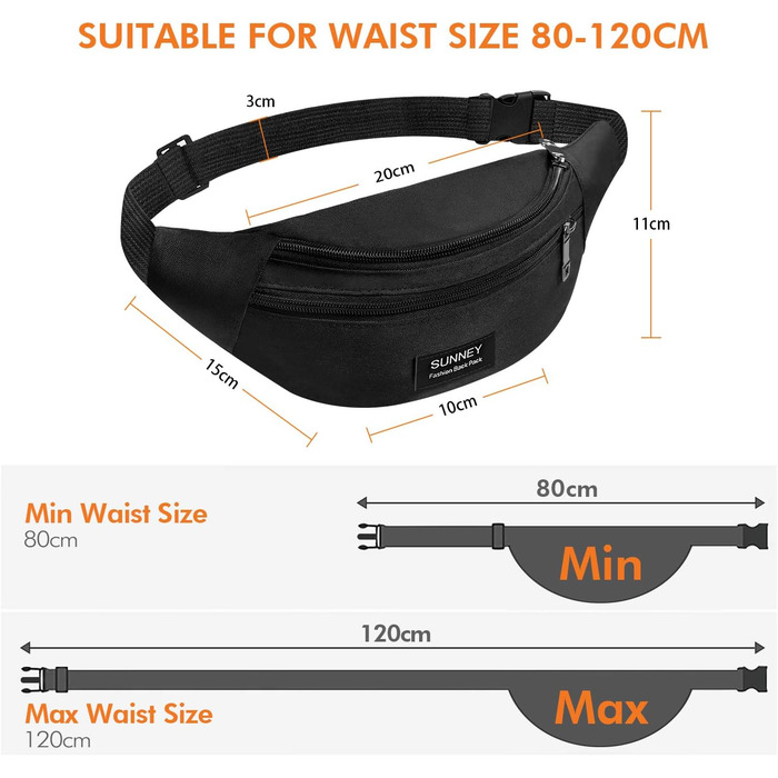 Поясна сумка SUNNEY для жінок та чоловіків, водонепроникна, з декількома кишенями, регульованим ременем. Підходить для спорту, подорожей, бігу, піших прогулянок та велоспорту