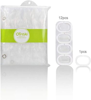 Шторка для душу OTRAKI 200x200 см, антигрибкова, EVA, прозора, PVC-free, водонепроникна, з 12 кільцями