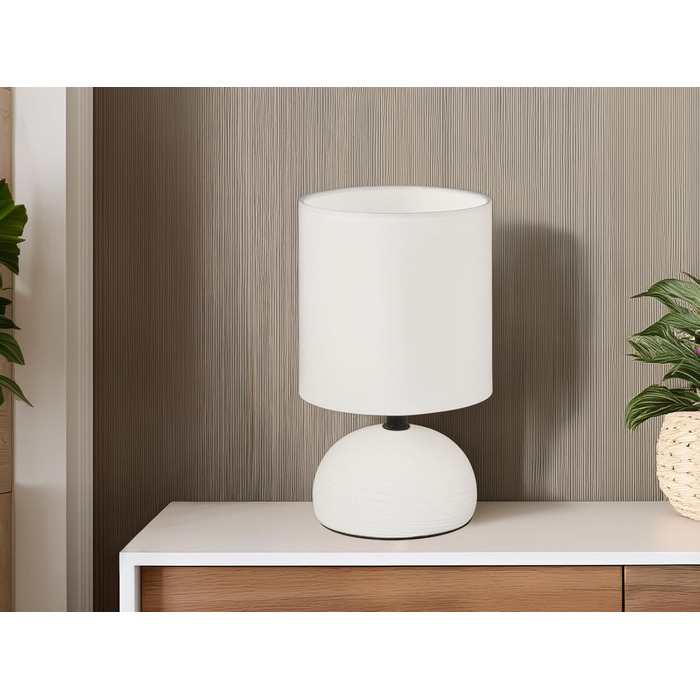 Торшер Reality Leuchten Luci R50351035: керамічний цоколь, тканинний абажур бежевого кольору, патрон E14