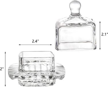 Frcctre 2 Pack Glass Butter Dish, Small Glass Butter Holder with Dome Lid and Handle, Clear Butter Serving Dish, Decorative Crystal Mini Butter Container, Butter Cloche