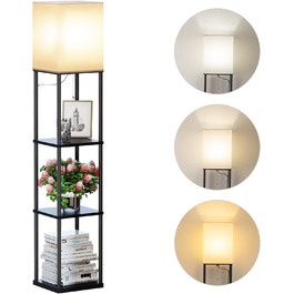SUNMORY Floor Lamp with Shelf - Dimmable LED Floor Lamp for Living Room, Bedroom, Office - Black