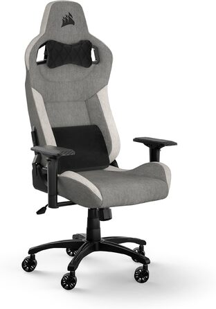 Ігрове крісло Corsair T3 RUSH 2023, тканинне, знімна подушка, підтримка попереку, сіро-біле, натхнення автоспортом, м'який матеріал, для геймерів
